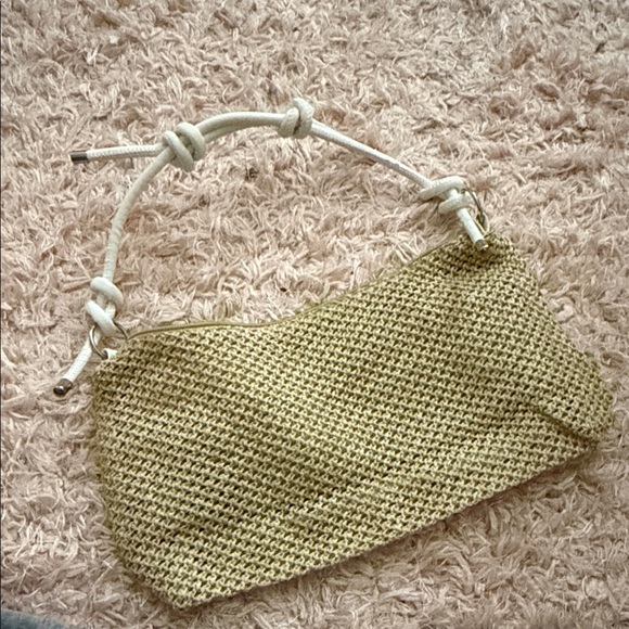 SHEIN Handbags - SHEIN Olive Woven Shoulder Bag with White Knotted Strap